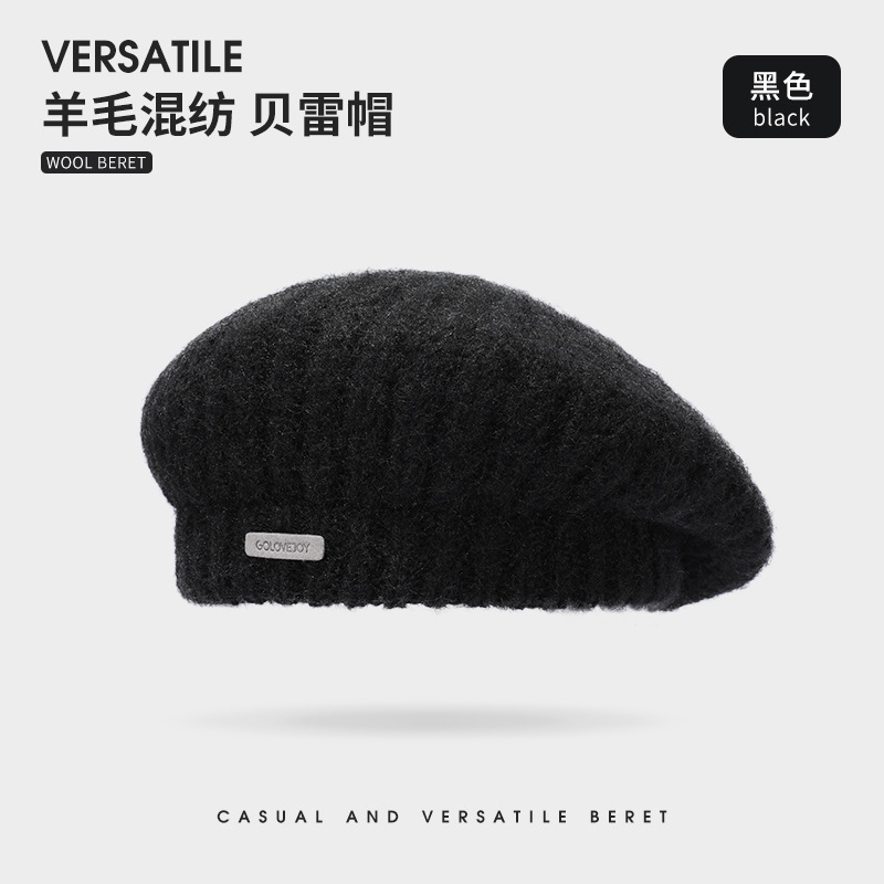 Otoño e Invierno estilo coreano de punto boina pintor sombrero de las mujeres de la circunferencia de la cabeza grande cara pequeña todo fósforo sombrero de lana caliente sombrero frío