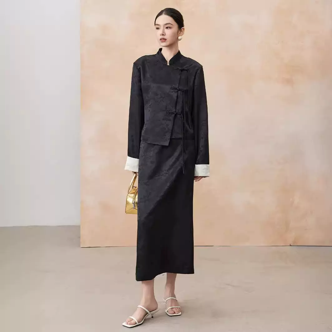 春夏真丝新中式套装女重磅28姆米大提花国风上衣桑蚕丝气质两件套