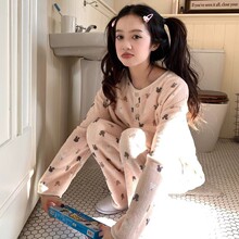 珊瑚绒睡衣女秋冬季少女甜美卡通兔子加绒加厚保暖可爱家居服套装