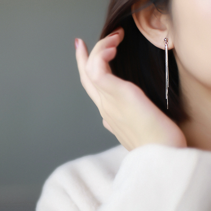 Minsheng long tassel ear clip without pierced female silver earrings mosquito coil earrings elegant face slimming high-end sense