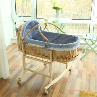 Newborn Cradle Rattan Baby Basket Portable Hand Basket Baby Stroller Solid Wood Car Baby Moses