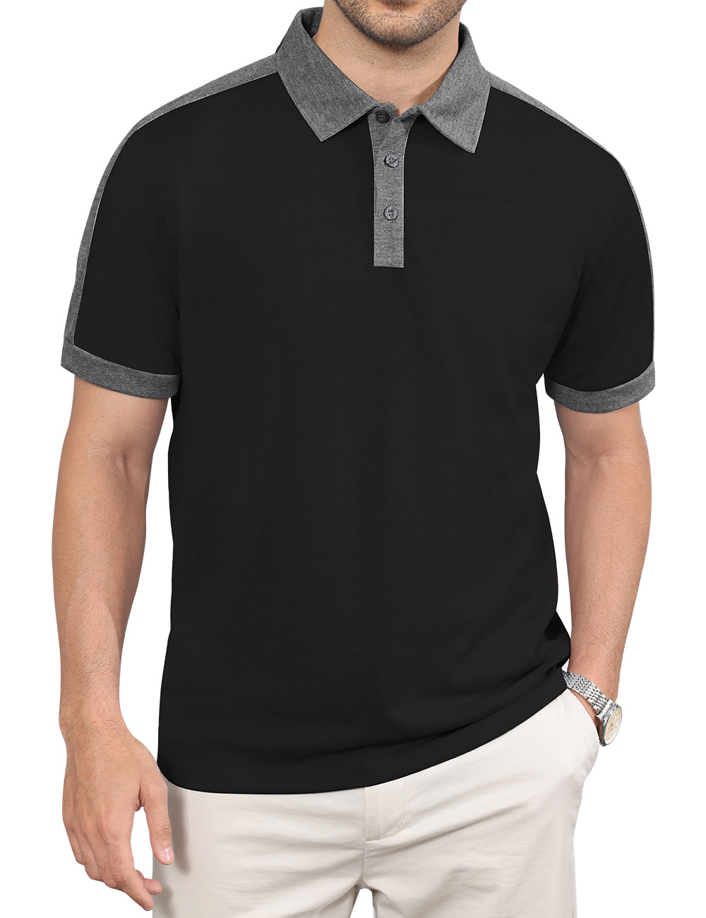 Camiseta polo de manga corta para hombre, estilo casual y de negocios, con bloques de color, de verano, de sarga perlada, para comercio transfronterizo Amazon.