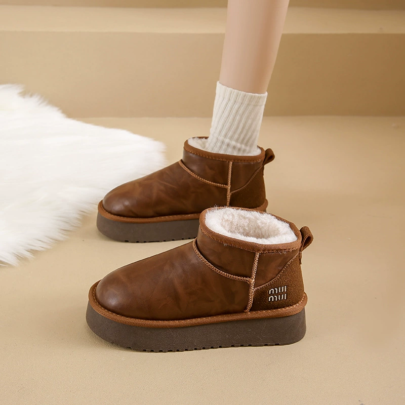 Снежные сапоги с толстым дном женский мех все в одном 2024 новые зимние бархатные туфли носить водонепроницаемые нескользкие теплые хлопковые туфли