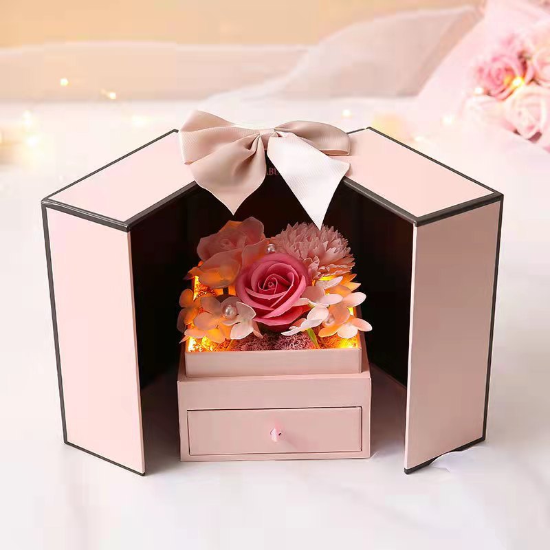 520 Regalo del Día de San Valentín caja de cajón de doble puerta caja de regalo de collar de flores de jabón rosa caja de regalo de flores eternas de ciervo