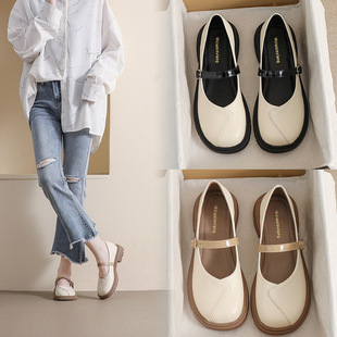 College Style JK Uniform with Round Head and Thick Heel Mary Jane Shoes Women's Chanel Style plus size Shoes Women's Niche Design Sense