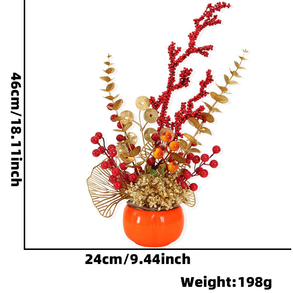 Flores de barril de bendición pequeñas macetas de mudanzas abiertas decoración de recepción de sala de estar, decoración de frutas ricas, maceta festiva