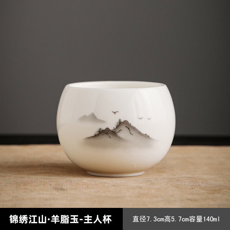 羊脂翡翠磁器金縁ティーカップカンフーティーカップセラミックマスターカップシングルカップ家庭用ティーカップ徳化白磁ティーカップ|undefined