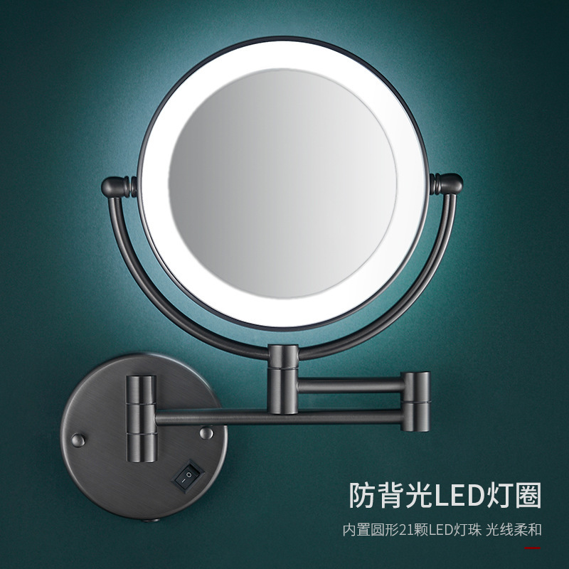Bathroom Led Makeup Mirror Without Punching Foldableing Mirror with Light Hotel Bathroom Wall-Mounted Telescopic Double-Sided Makeup Mirror