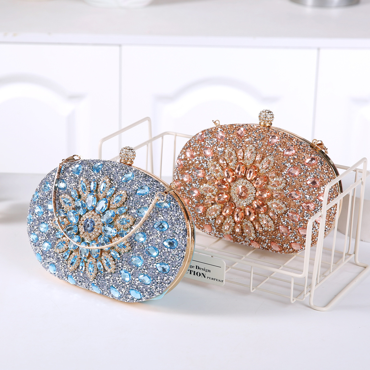 337g Weight Polyester Lining Material Lock clasp Closure Type Top Handle Strap Type Evening Bag Bags Type Party Occasion Pu Leather Material Printing Pattern All Seasons Season Women's Gender Diamond Design Elegant Style Oval Shape Small Size Pu Leather Printing Oval Evening Bags 32
