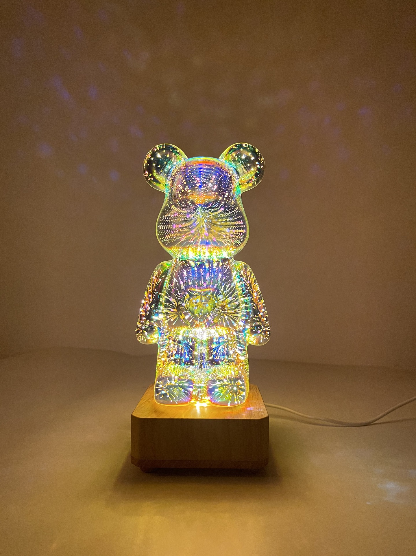 Creativo 3D fuegos artificiales oso colorido luz cambiante hogar Internet celebridad noche luz vidrio efecto tridimensional escritorio decoración adornos