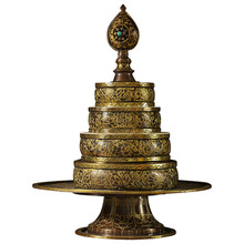 尼泊尔曼扎修盘铜制手工錾刻雕花大小号曼扎盘