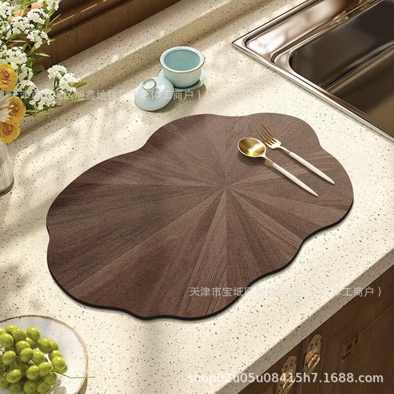Imitation Wood Grain Kitchen Countertop Drain Mat Diatom Mud Quick-Drying Mat Imitation Wet Mat Imitation Wood Grain Mat Dishwashing Absorbent Bar Mat