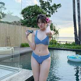 泳衣女纯欲性感辣妹分体比基尼三角小胸聚拢遮肚显瘦温泉度假泳装