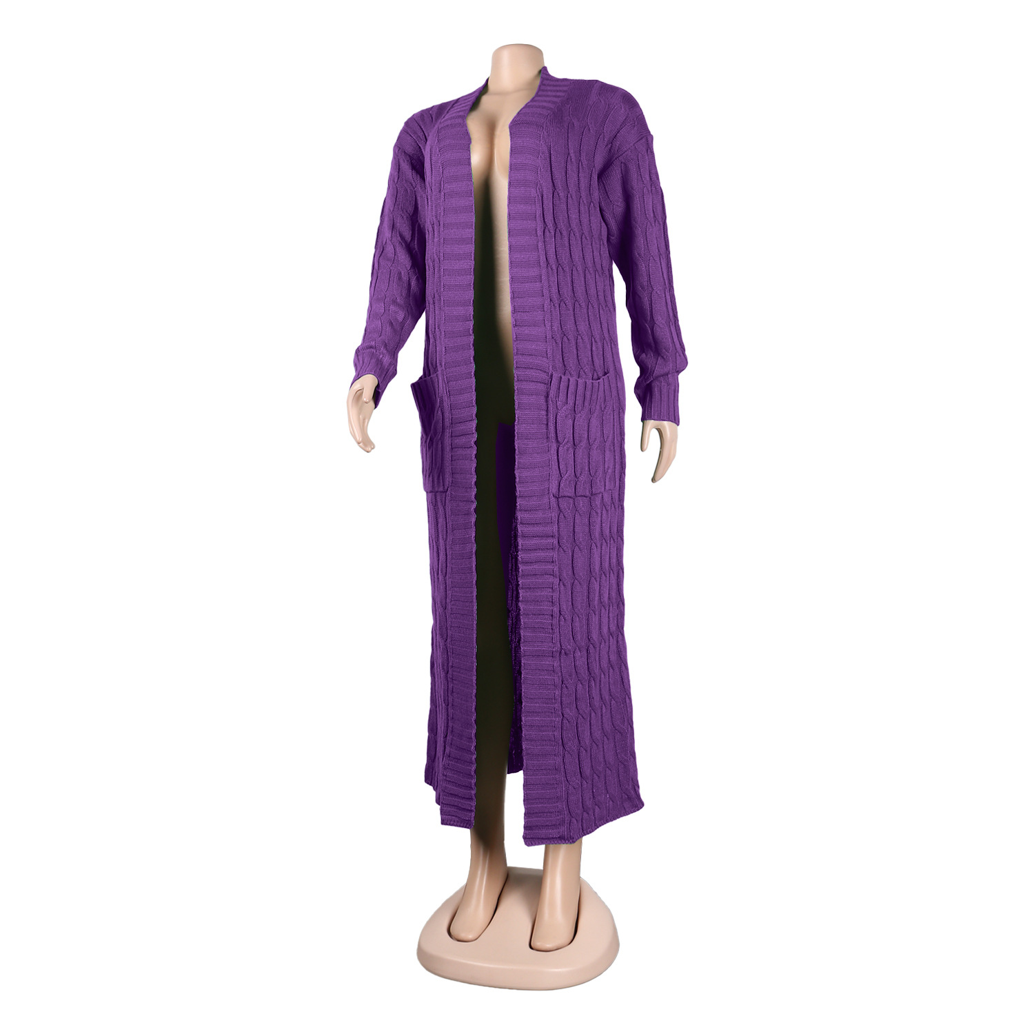 Damen Strickjacke Lang Aus Grobstrick In Unifarben Wintermantel_voghion.com