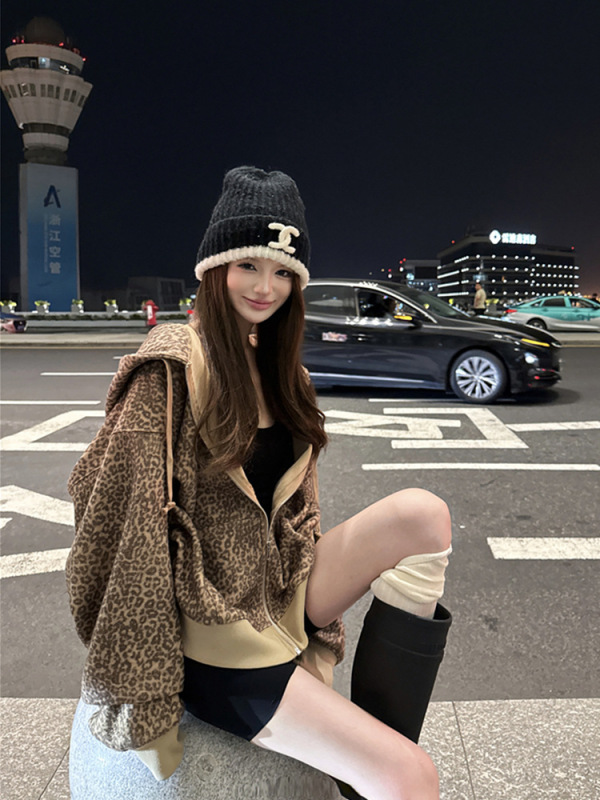 秋天外套女美式复古连帽卫衣宽松休闲百搭显瘦大口袋长袖拉链开衫|undefined