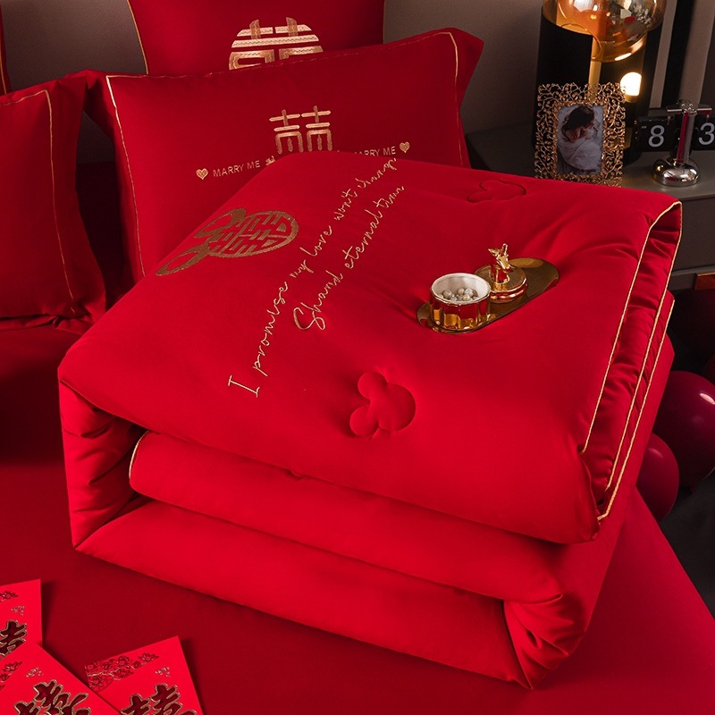 New big red wedding dowry summer cool quilt wedding celebration quilt double quilt universal winter quilt single thickened