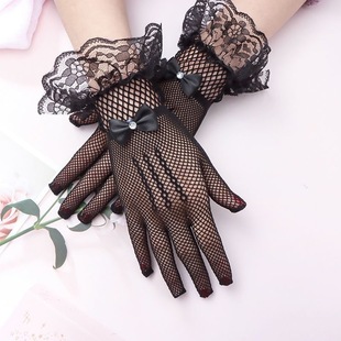 Short Fishing Net Bright Diamond Bow Lace Lace Bridal Gloves Wedding Ceremony Stage Performance Gloves
