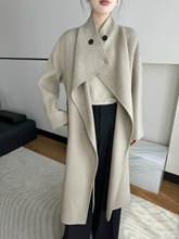 高级感大牌双面羊毛大衣女2025年新款秋冬立领慵懒风长款毛呢外套