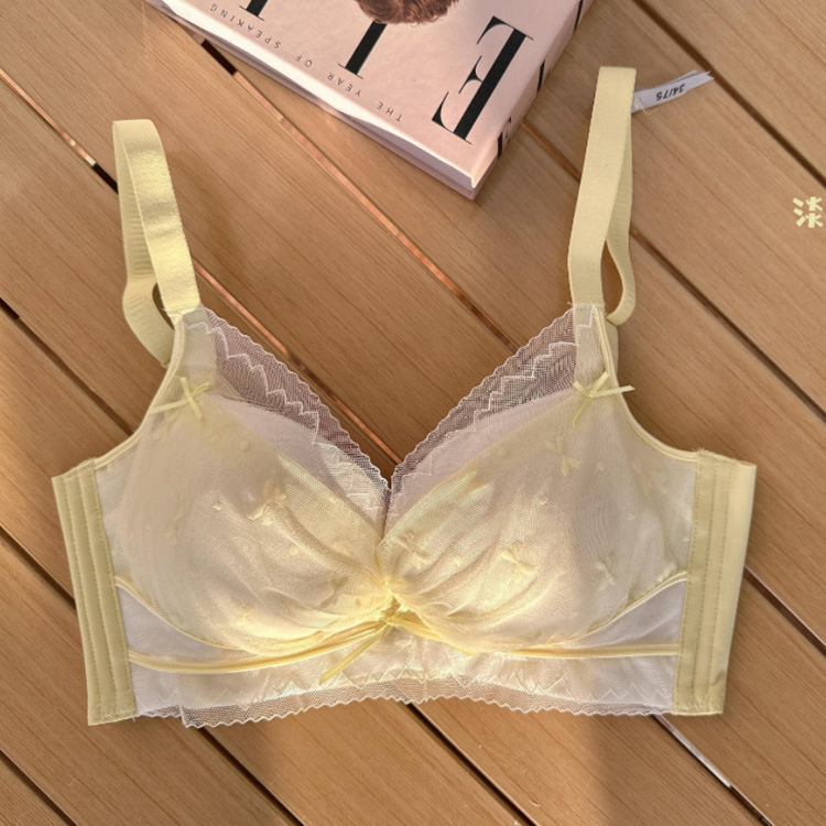 2355 Luz de lujo dulce encaje chica ropa interior las mujeres cómodo inalámbrico proteína pequeño pecho engrosado push up BRA traje
