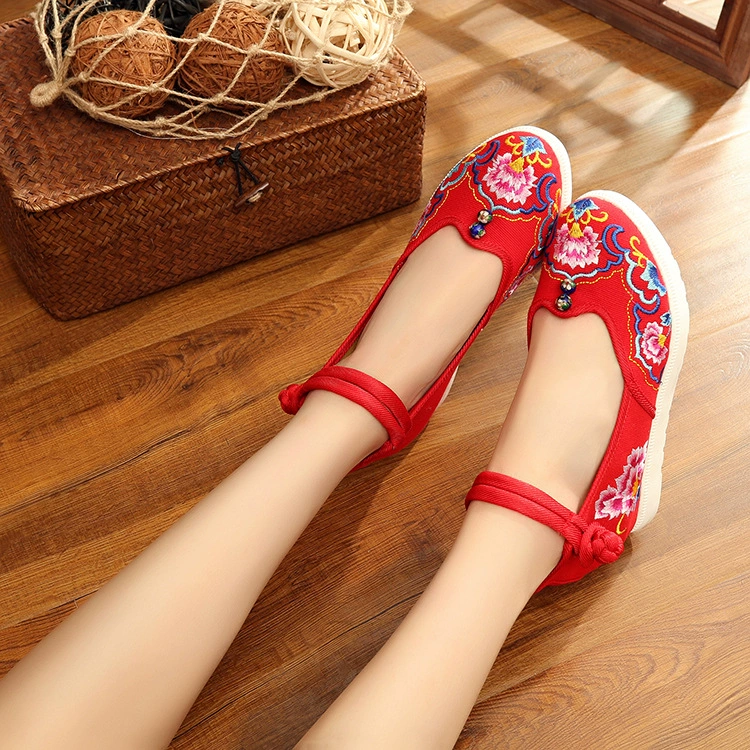 Клоизонная двойная шар floral вышивка Мэри Джейн туфли наankle strap - красный/синий/черный/бежевый