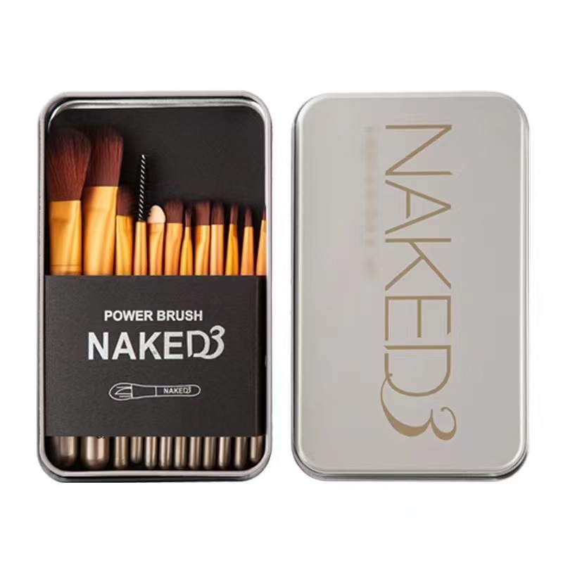 Cross-border NAKED3 cepillo de maquillaje 12 cepillo de opacificación fundador de sombra de ojos caja de hierro de maquillaje de belleza de maquillaje conjunto de herramientas de cepillo de comercio exterior