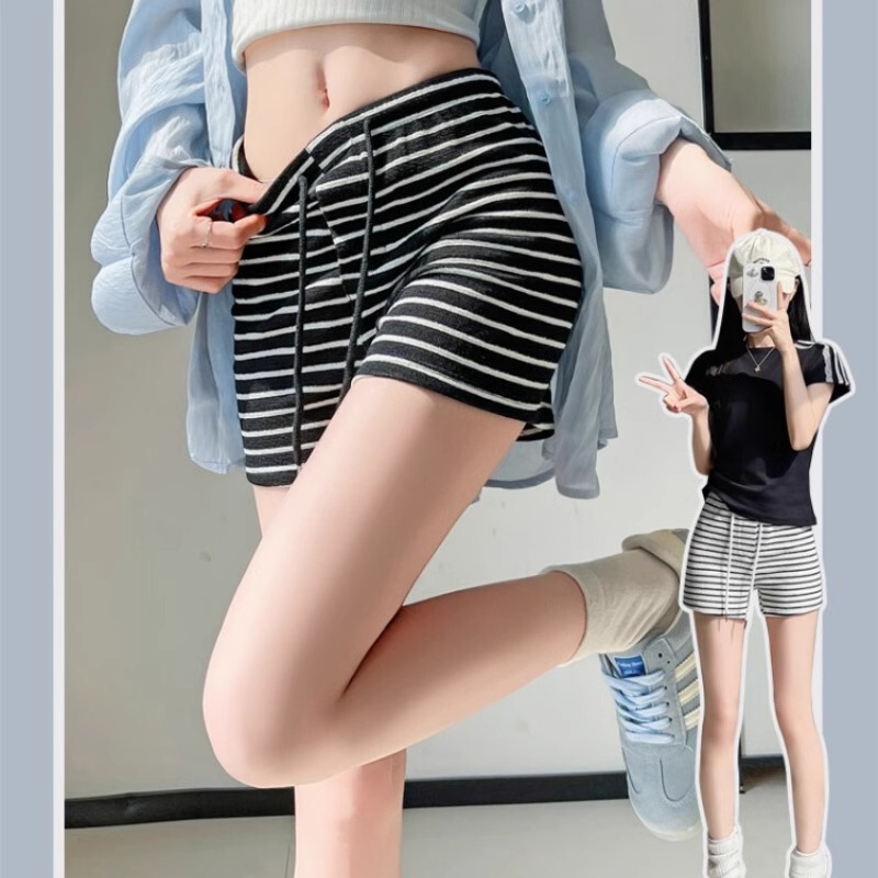 American Hot Girl Striped Sports Shorts for Girls 2025 Summer Thin Casual Pants High Waist Slimming Hot Pants Towel Pants
