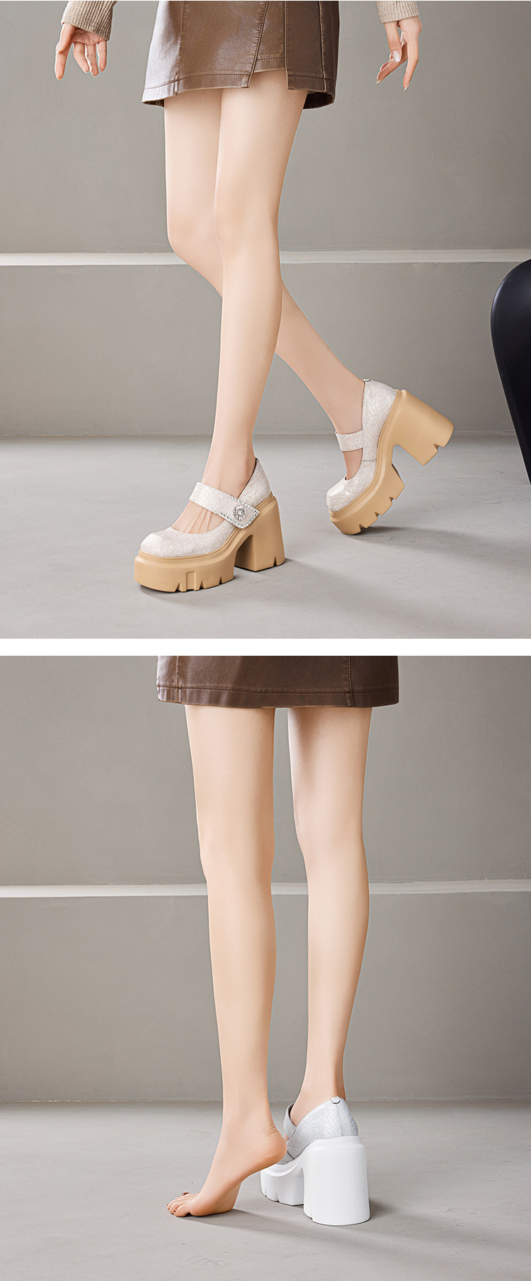 Giày Mary Jane nữ da thật gót cao 12 cm đế dày phong cách Pháp — màu đen chi tiết 4