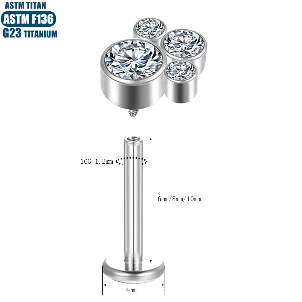 Silver pointed spike labret stud material detail