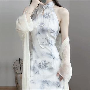 [5049 People Collected] Cheongsam New Style Improved Chinese Style Summer Young Style Beautiful Elegant New Chinese Style Halter Neck