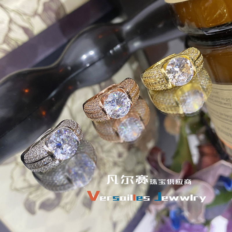 European and American Luxury Full Diamond Exaggerated Oversized Moxan 5 karat Ring Plated PT950 Platinum Engagement Ring for Men and Women