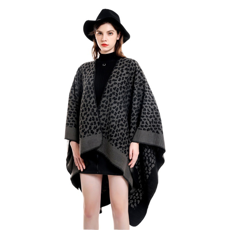 Capa con estampado de leopardo de Cachemira para mujer Primavera, otoño e invierno a prueba de viento cálido abrigo chal color a juego de moda