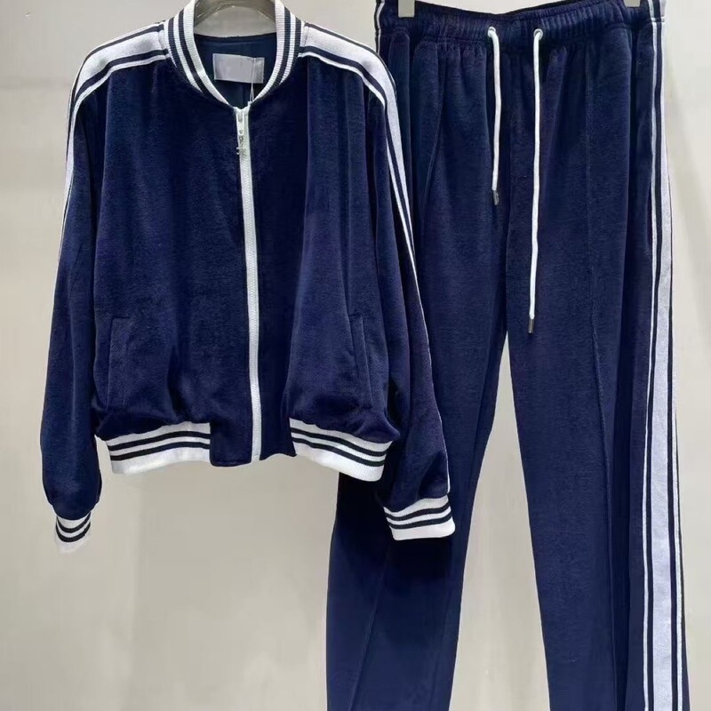25 New Cross-Border Velvet Sports Fashion Set with Logo Embroidery Long-Sleeve Jacket + Elastic Waist Casual Pants