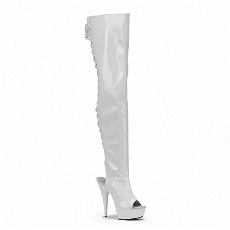Botas de Fiesta de Tacón de Aguja de 15 cm con Punta Redonda, Botas de Verano con Tacón de Aguja Adhesivo, Hechas a Medida, Color Blanco Sólido, Talla Única, Tacón Ultra Alto image 5
