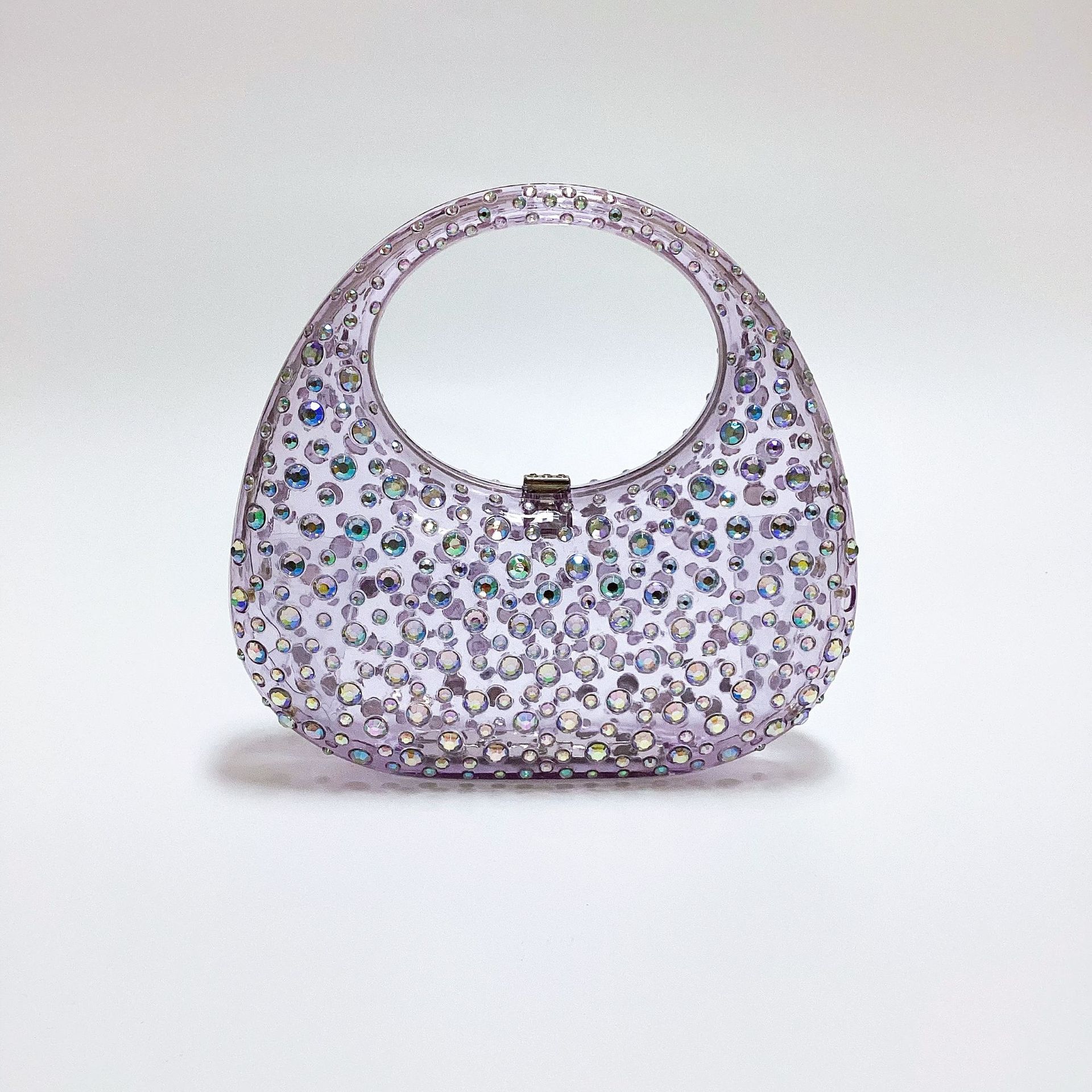 Summer Season Women's Gender Diamond Design Women's Small Acrylic Solid Color Elegant Round Lock Clasp Underarm Bag