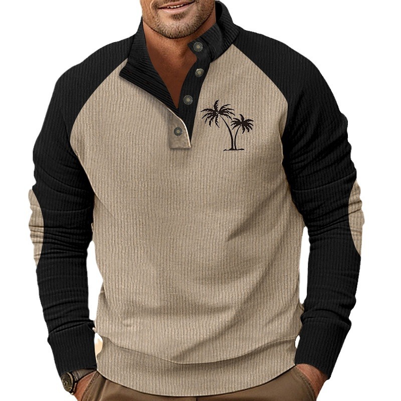 2024 autumn/winter European men's sleeveless casual printed stand up collar loose corduroy color blocked spos_voghion.com