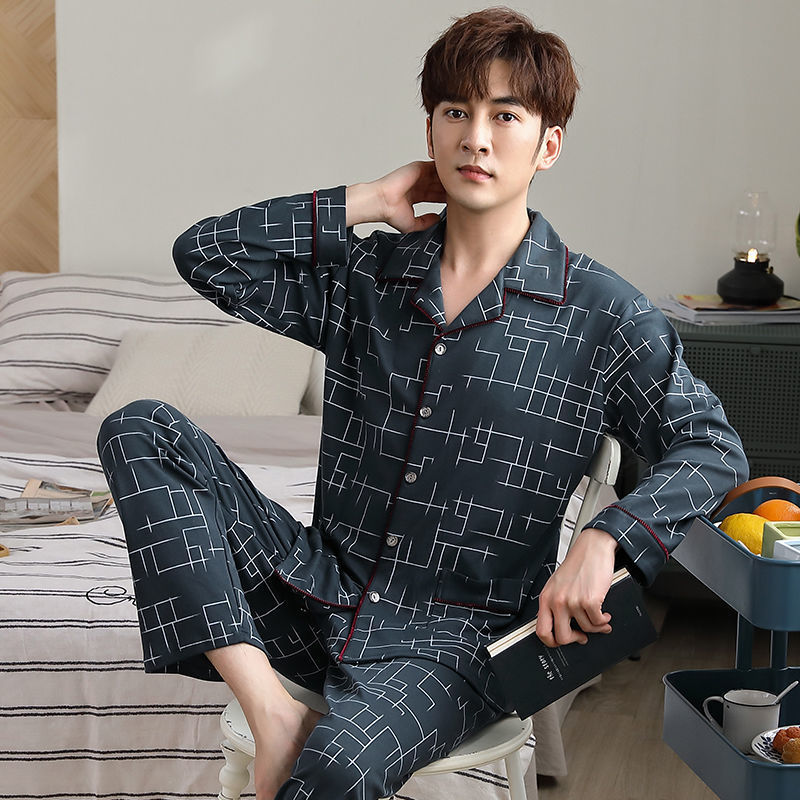 Pijama de algodón 100% de los hombres de manga larga de primavera y otoño más tamaño de otoño e invierno más el tamaño de los hombres gordos homewear traje