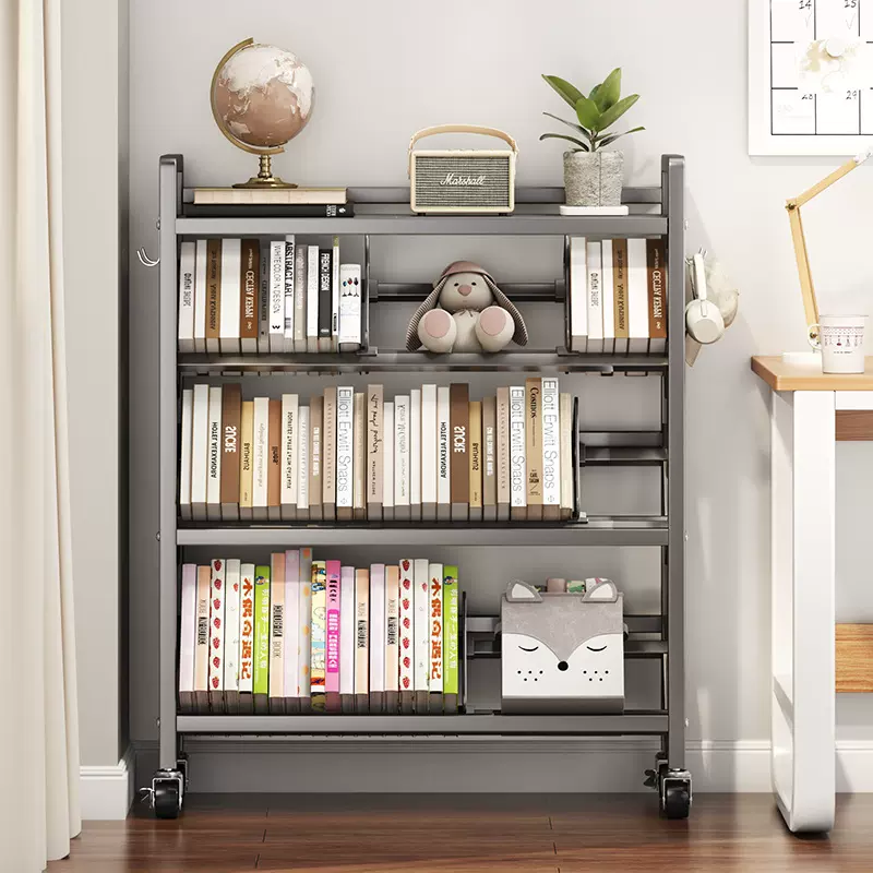 书架落地家用多层放书本绘本架不锈钢书柜阅读区儿童收纳极简设计