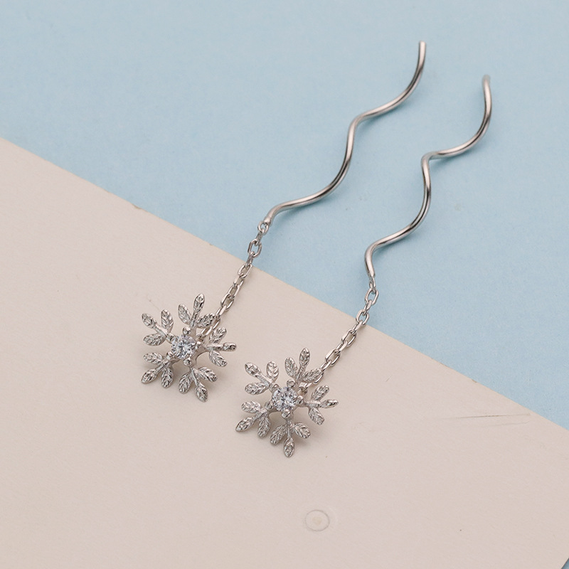 S925 joyería de plata esterlina copo de nieve traje de estilo coreano copo de nieve pendientes copo de nieve onda líneas Luz de lujo collar de copo de nieve para las mujeres