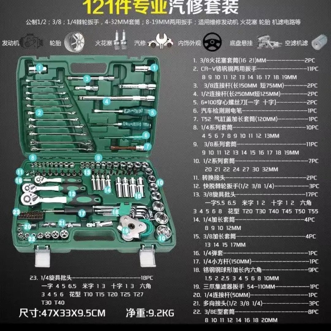 Combinación de coche conjunto completo de herramientas de reparación de automóviles de la caja de la carretilla del coche de reparación de automóviles herramientas de reparación de automóviles del hogar traje