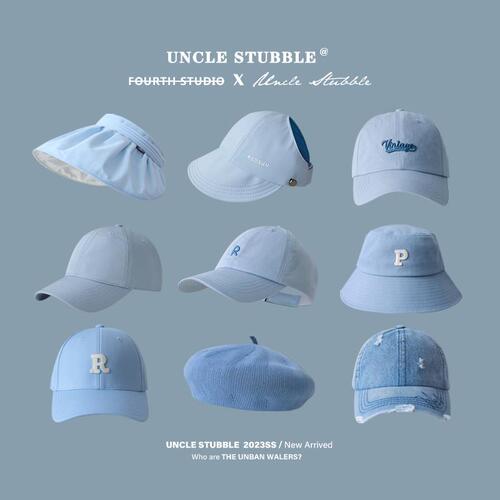 baby blue soft-top baseball cap women's sunshade hollow top hat fisherman's hat blue denim peaked cap beret men's