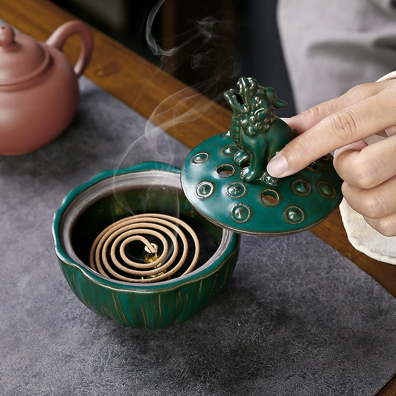 Incense burner, retro floral aroma lamp sandalwood, for luck