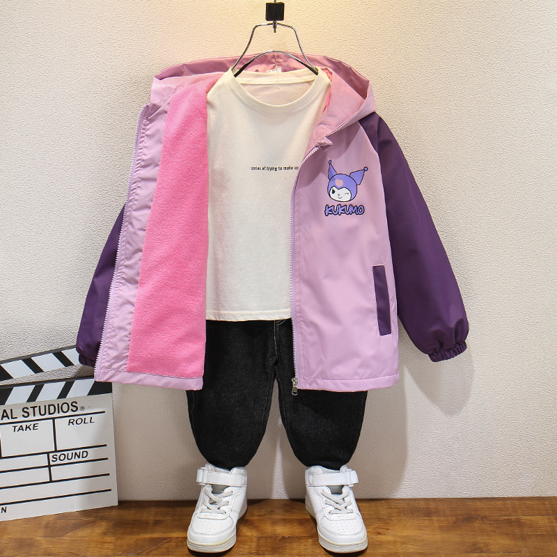 Girls' Spring and Autumn Fleece-Lined Windbreaker Jacket, 2026 New Style, Children's Spring, Autumn and Winter Windproof Top, Trendy for Medium and Large Children