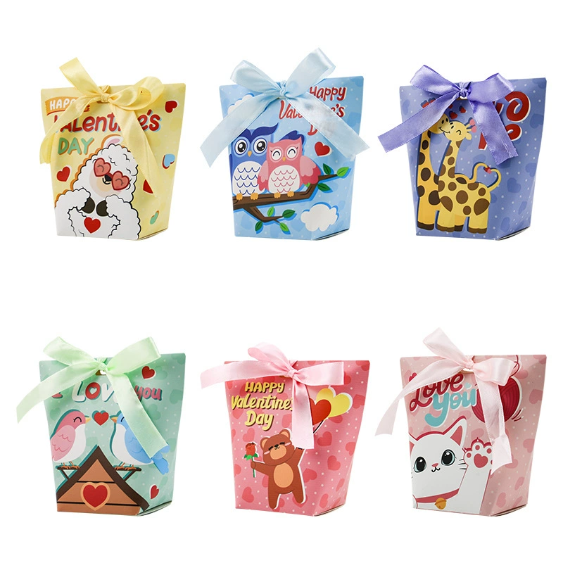 День Святого Валентина милые маленькие животные дизайн конфеты коробка упаковка Валентина маленькая подарочная упаковка печенье коробка с лентой