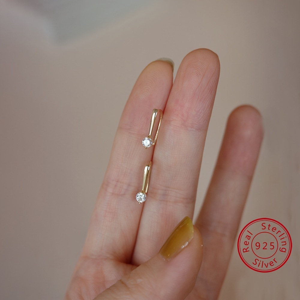 Daily Occasion 925 Sterling Silver Material 1 Pair 925 Sterling Silver Zircon 925 Sterling Silver Earrings Geometric Ear Hook