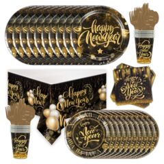 新品新年happy new yearパーティー装飾紙皿紙コップティッシュテーブルクロス使い捨て食器
