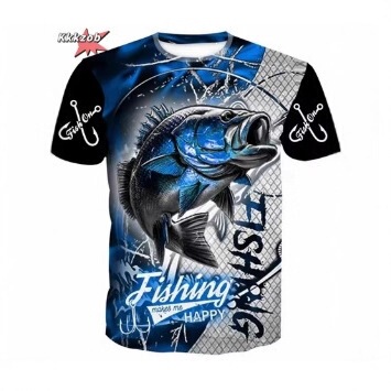 Cross-border men's clothing 3D fishing pattern printed short-sleeve oversized T-shirt fishing outdoor apparel short-sleeve top