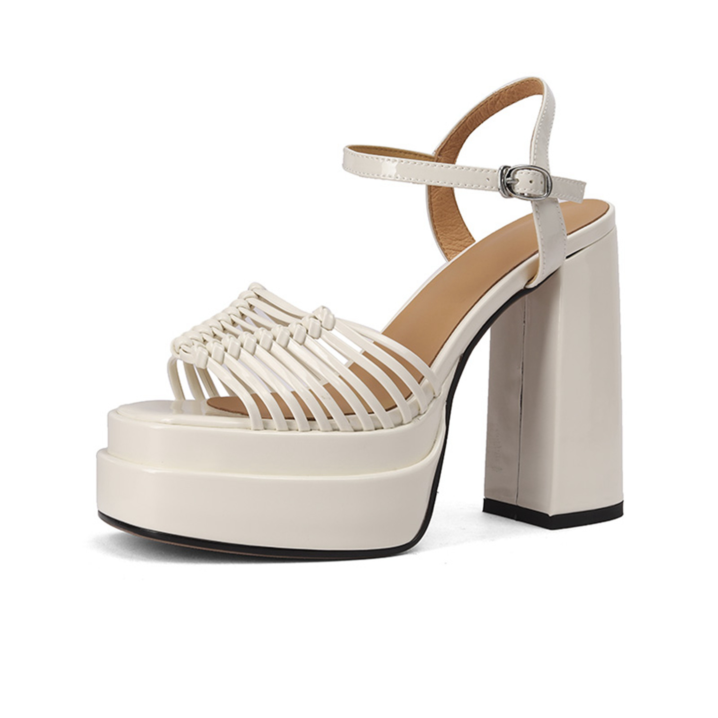 Sandal cao gót nữ hở mũi quai mảnh đan chữ một, gót 13 cm — màu vàng chi tiết 13