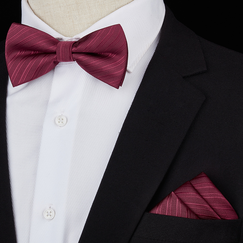 버건디 스트라이프 보타이 + 포켓 스퀘어