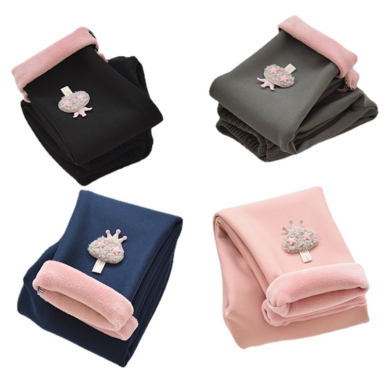 Las polainas forradas de lana de las niñas engrosaron el desgaste del invierno estilo occidental integrado extra gruesos pantalones para niños pantalones de algodón cálido para niños