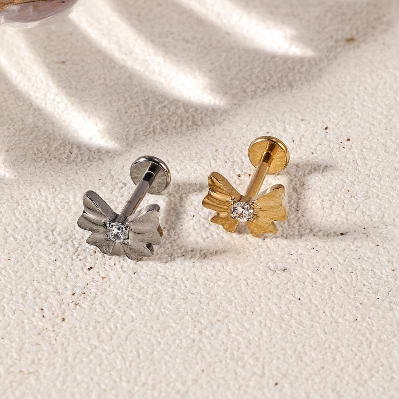 Zesen G23 Titanium Butterfly Lip Labret Stud with CZ Tongue Nail ASTM F-136 Alloy Piercing Jewelry detail image 7